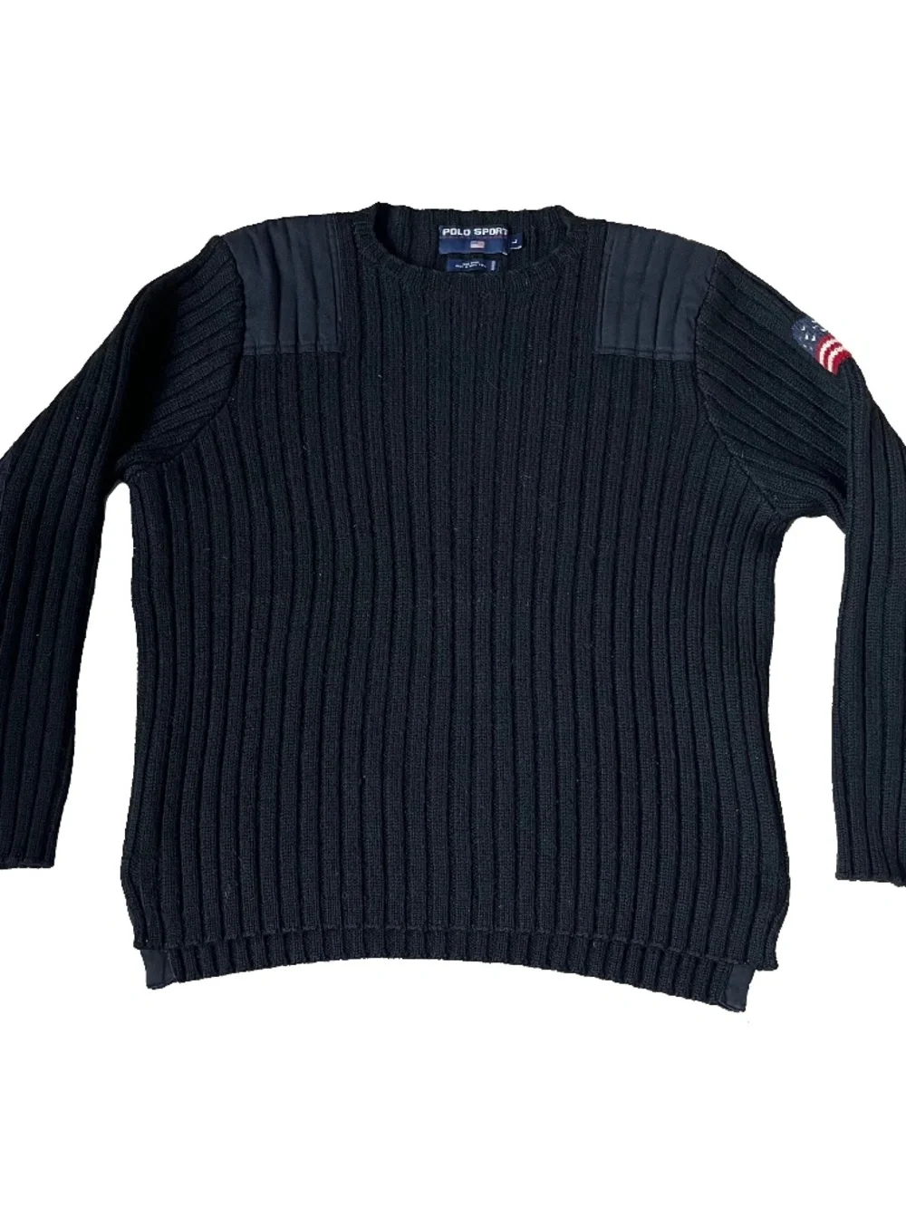 Vintage Polo Sport Ralph Lauren Ribbed US Flag Military Commando Sweater Wool